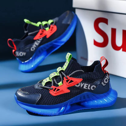 Men's luminous running shoes with lightweight coconut design for night jogging