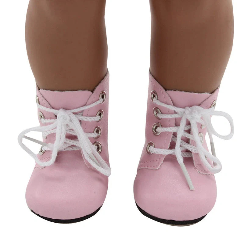 18-inch doll lace-up boots in PU leather, available in five colors