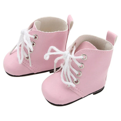 18-inch doll lace-up boots in PU leather, available in five colors