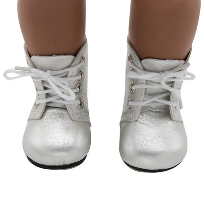 18-inch doll lace-up boots in PU leather, available in five colors