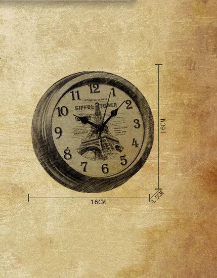 European retro desk clock with 6-inch round dial and silent sweep movement on wooden surface