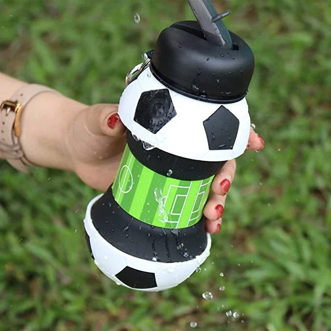 Hhomeenjoy Collapsible Soccer-Shaped Water Bottle with Straw for Sports and Travel