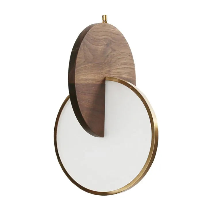 Long-line walnut wood chandelier with carved details and warm white lighting