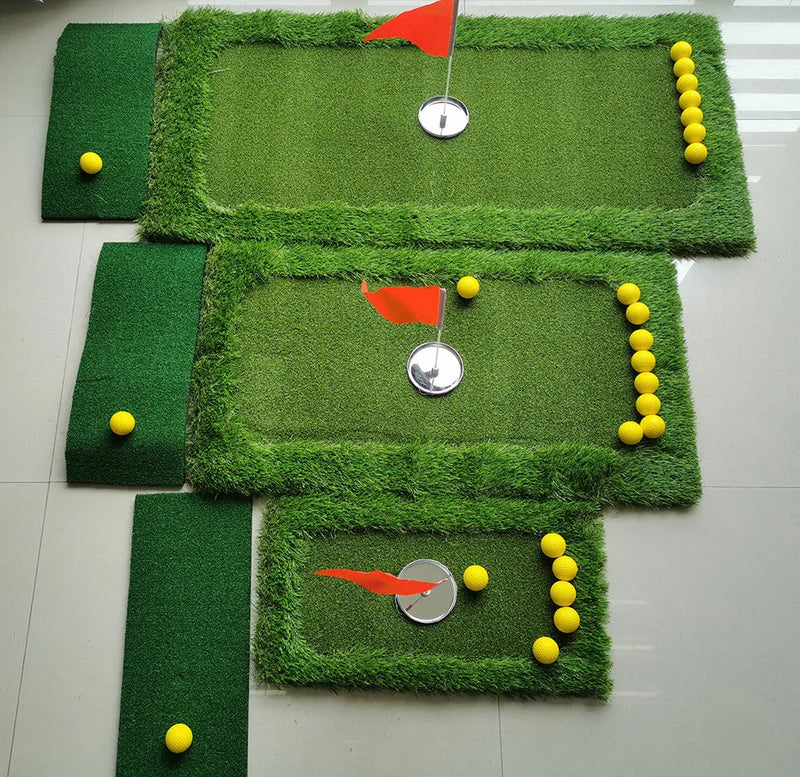 Golf training mat with high elastic EVA base and polypropylene grass surface, available in three custom sizes of 30x60cm, 60x90cm and 90x120cm for golf practice and other ball sports