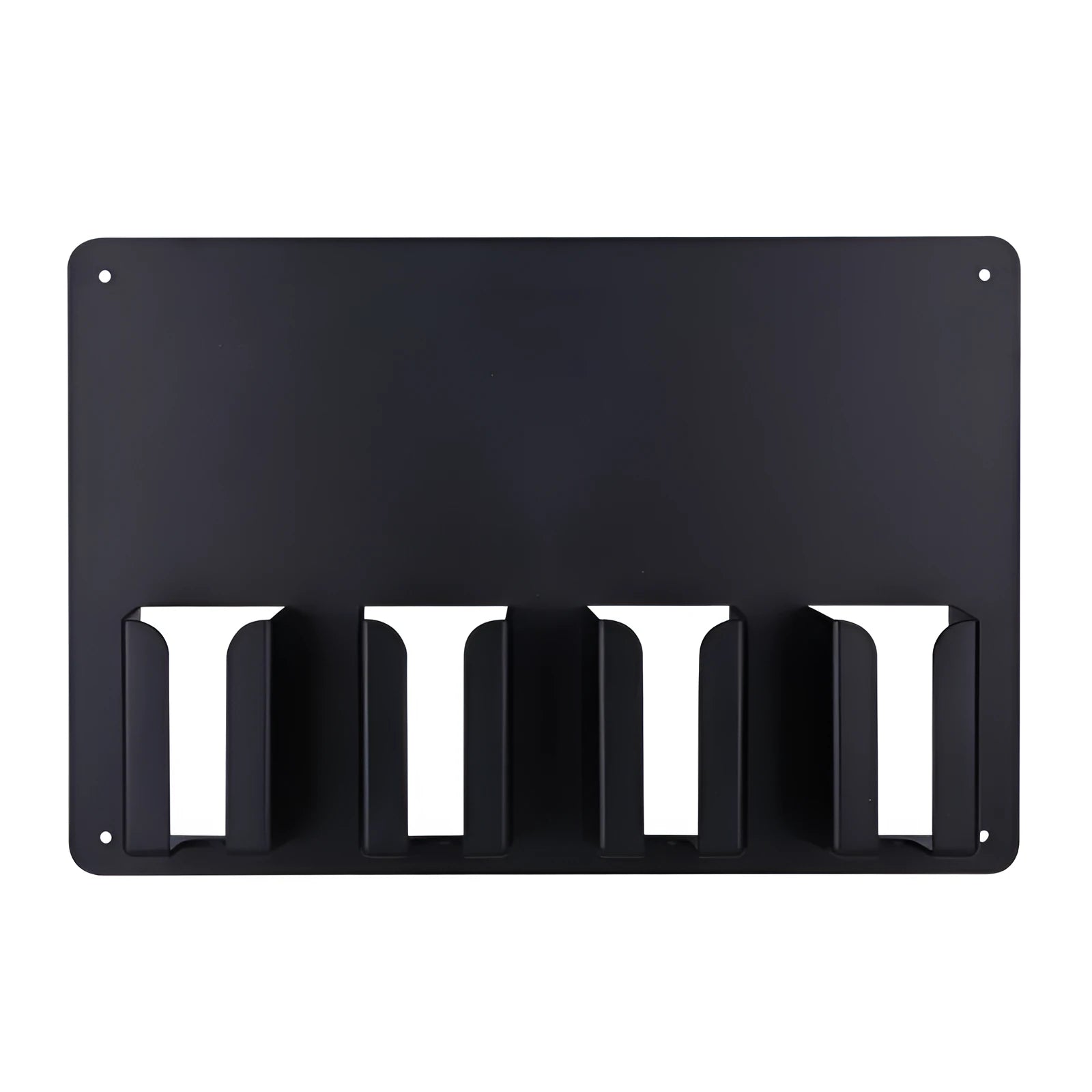 Black plastic wall-mounted hairdressing clipper display box holding four electric clippers