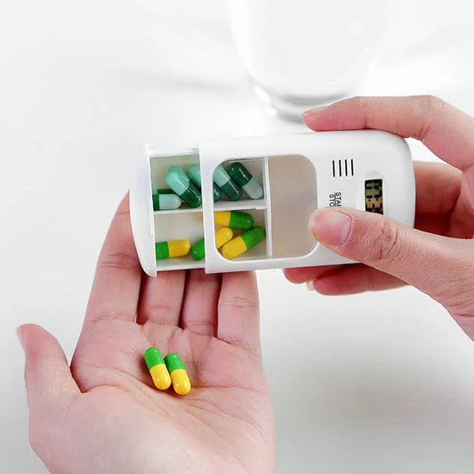 Mini portable pill reminder with LED display and countdown timer, white color