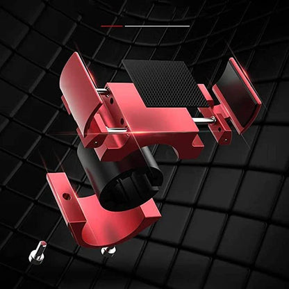 Durable aluminum folding bike phone mount with universal cell phone holder for motorcycle and bicycle use