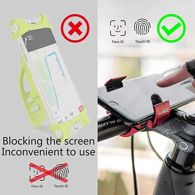 Durable aluminum folding bike phone mount with universal cell phone holder for motorcycle and bicycle use