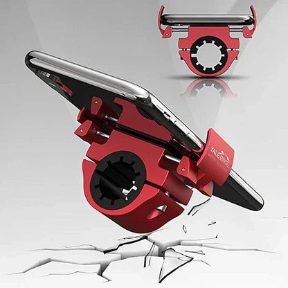 Durable aluminum folding bike phone mount with universal cell phone holder for motorcycle and bicycle use