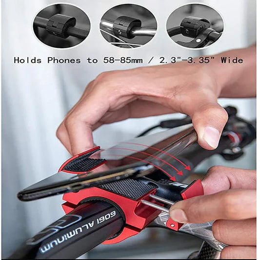 Durable aluminum folding bike phone mount with universal cell phone holder for motorcycle and bicycle use