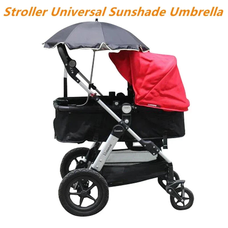 Adjustable stroller umbrella with 360-degree rotation for sun protection and shading during outdoor walks and activities