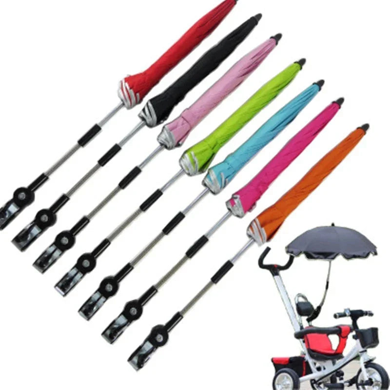 Adjustable stroller umbrella with 360-degree rotation for sun protection and shading during outdoor walks and activities