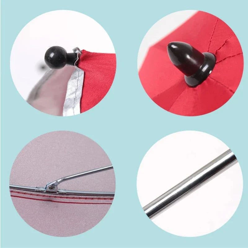 Adjustable stroller umbrella with 360-degree rotation for sun protection and shading during outdoor walks and activities