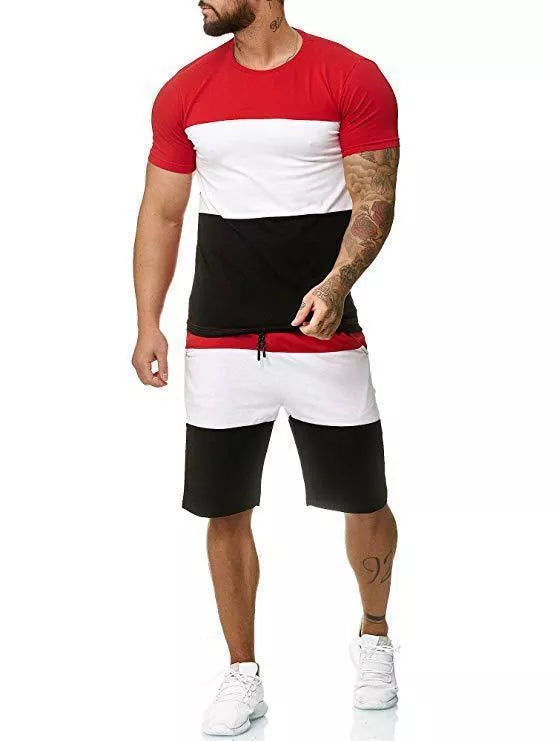 Men's outdoor sports and leisure short sleeve suit in cotton blend, available in multiple colors and sizes