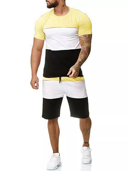 Men's outdoor sports and leisure short sleeve suit in cotton blend, available in multiple colors and sizes