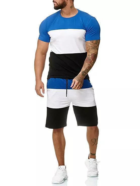 Men's outdoor sports and leisure short sleeve suit in cotton blend, available in multiple colors and sizes