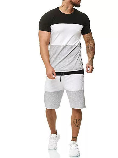 Men's outdoor sports and leisure short sleeve suit in cotton blend, available in multiple colors and sizes