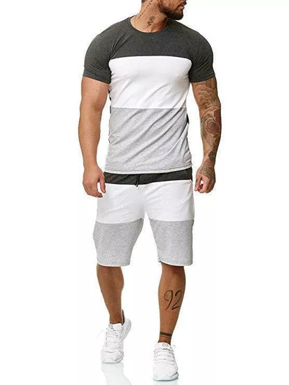 Men's outdoor sports and leisure short sleeve suit in cotton blend, available in multiple colors and sizes
