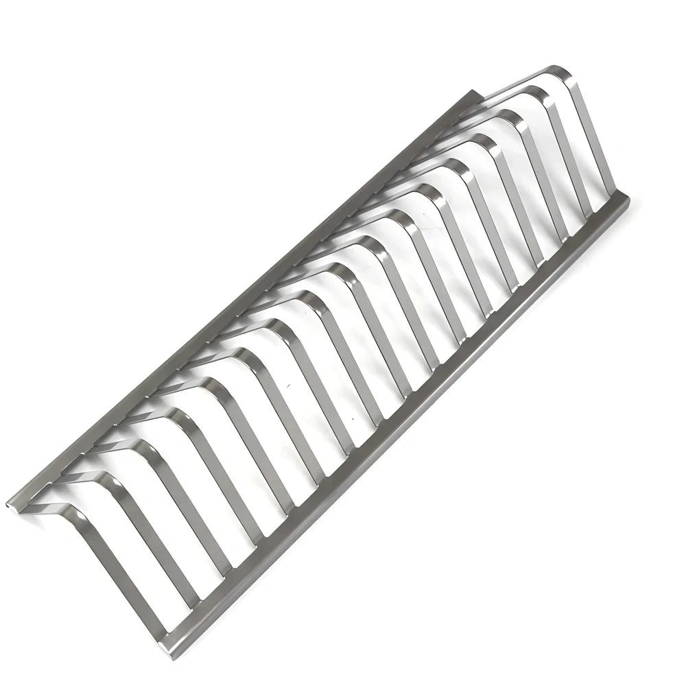 Stainless steel barbecue grill holder with vertical meat racks measuring 31cm length