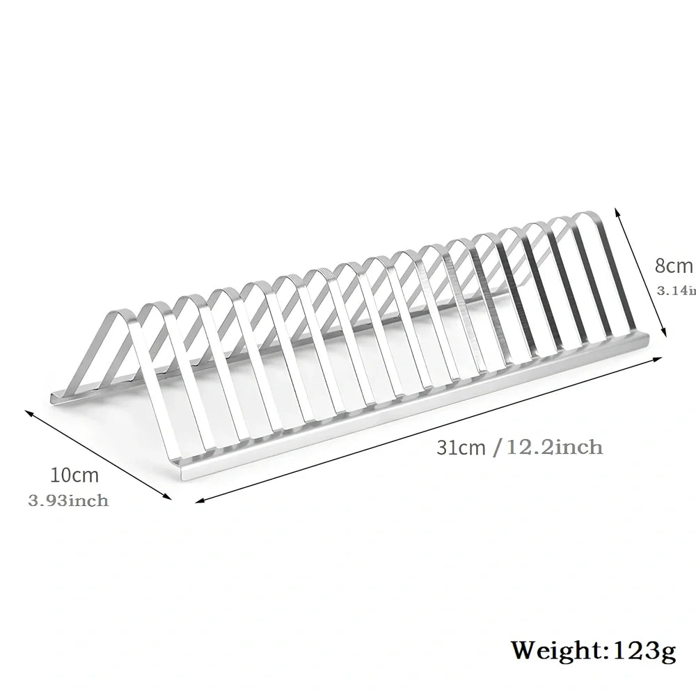 Stainless steel barbecue grill holder with vertical meat racks measuring 31cm length