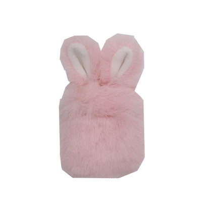 Pink and grey plush rabbit ears soft silicone protective cover for Apple AirPods charging case