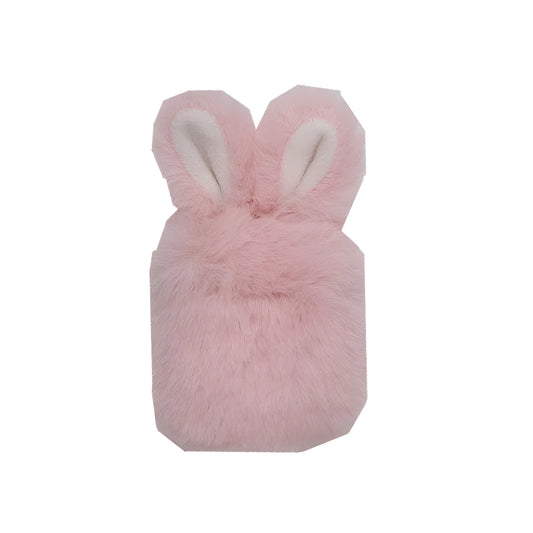 Pink and grey plush rabbit ears soft silicone protective cover for Apple AirPods charging case