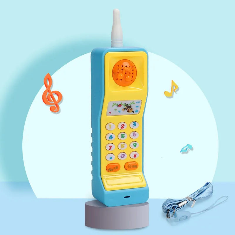 Pink baby electronic phone toy with colourful keys on a white background.