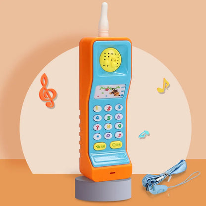 Pink baby electronic phone toy with colourful keys on a white background.