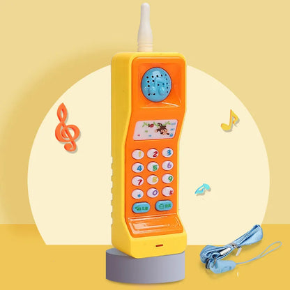 Pink baby electronic phone toy with colourful keys on a white background.