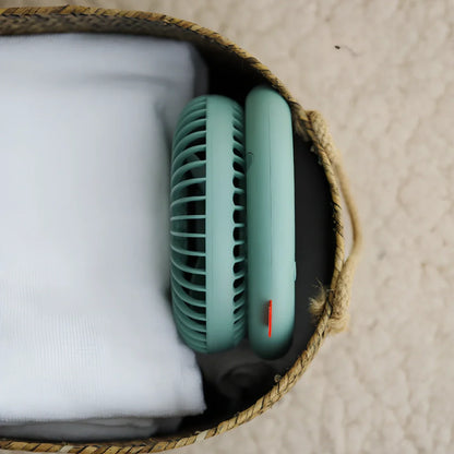 White retractable USB fan showing folded and open positions with USB cable