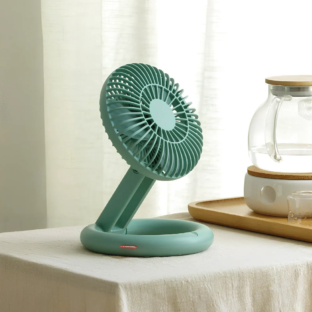 White retractable USB fan showing folded and open positions with USB cable