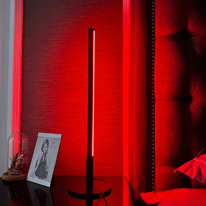 Modern Nordic bedside lamp with RGB colour changing LED lights and remote control in black or gold finish