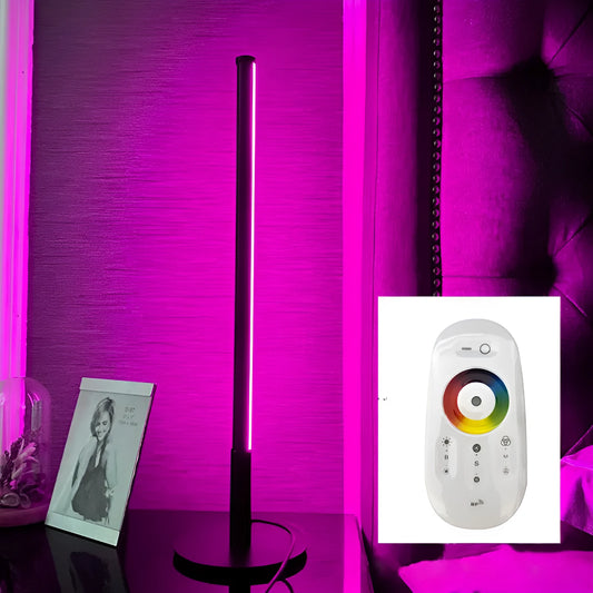Modern Nordic bedside lamp with RGB colour changing LED lights and remote control in black or gold finish