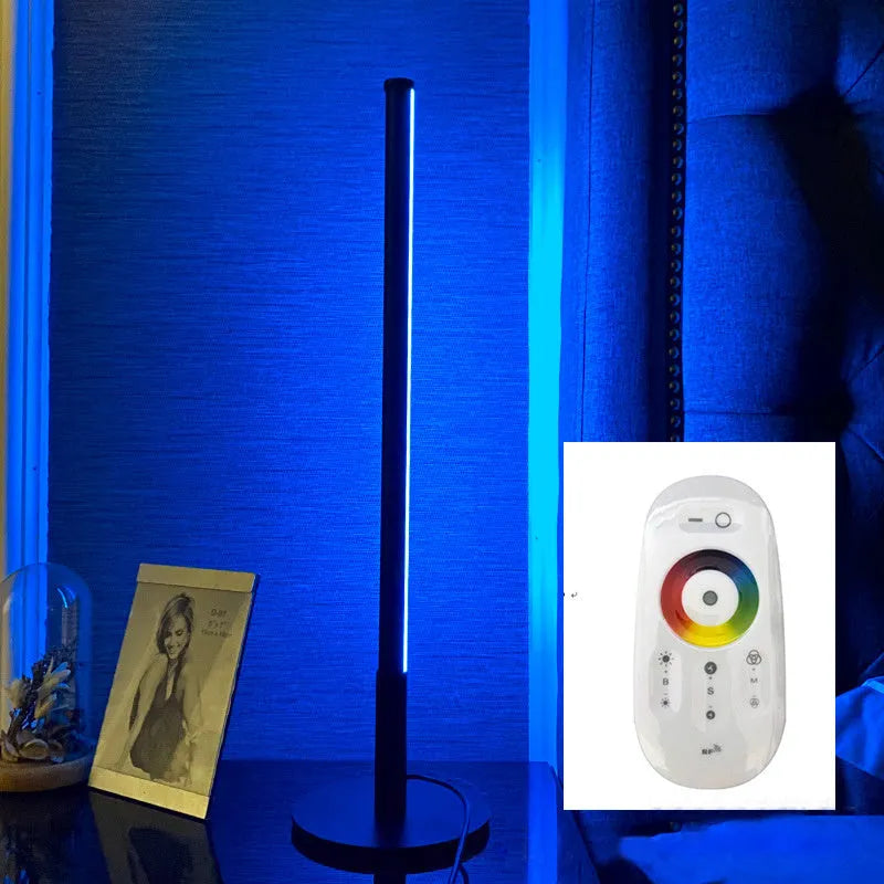 Modern Nordic bedside lamp with RGB colour changing LED lights and remote control in black or gold finish