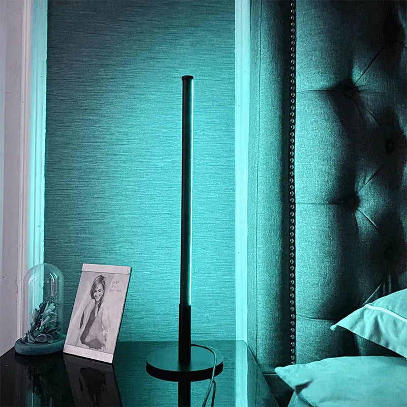 Modern Nordic bedside lamp with RGB colour changing LED lights and remote control in black or gold finish
