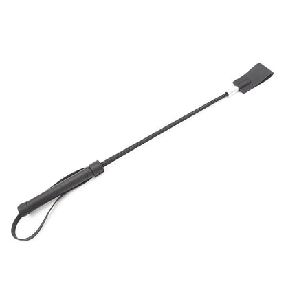 BDSM leather whip with silver metal head measuring 45cm in black colour