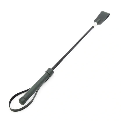 BDSM leather whip with silver metal head measuring 45cm in black colour