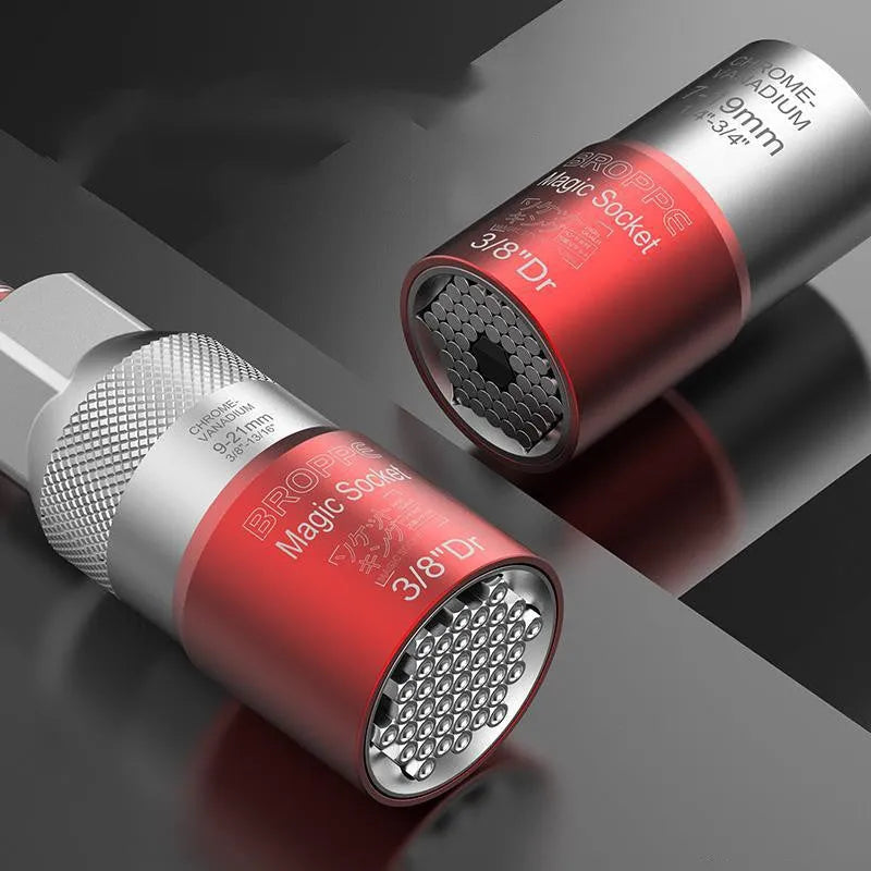 Multi Function Socket Set Electric Screw Tool with Metric System, Red Colour, Universal Sleeve Sets of 7-19mm and 9-21mm for Comprehensive Fastening Tasks, Includes Wrench Socket for Professional and DIY Applications