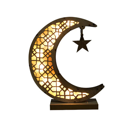 Handicraft Ramadan decoration with engraved calligraphy on 21×11×6cm MDF in wood moon colour