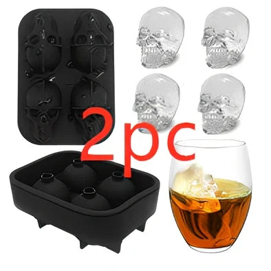 Silicone skull ice tray with detailed 3D cavities creating Halloween-themed ice sculptures