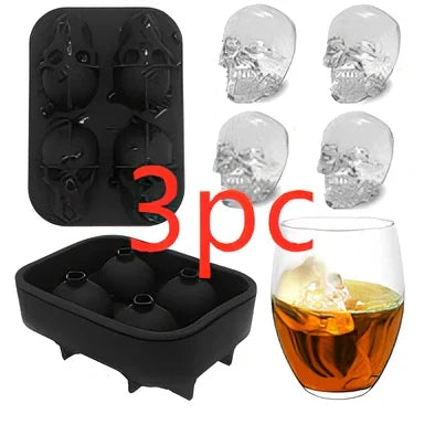 Silicone skull ice tray with detailed 3D cavities creating Halloween-themed ice sculptures