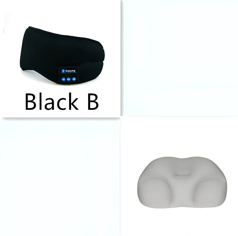 Black contoured eye mask with adjustable straps showing measurements of 20cm width and 10cm height