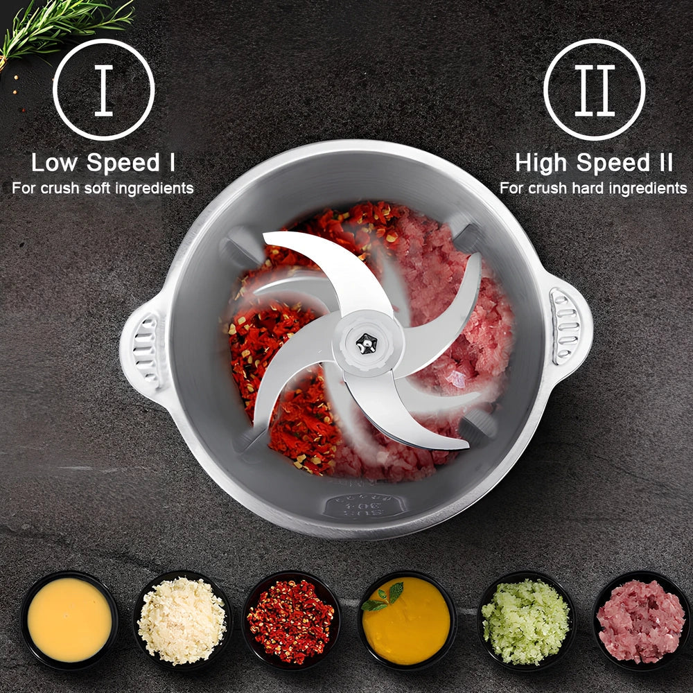 Black multifunctional kitchen meat grinder with 300W motor and 10-litre processing capacity for food preparation