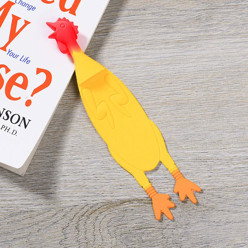 Yellow silicone screaming chicken bookmark 16cm flexible page marker in colour box