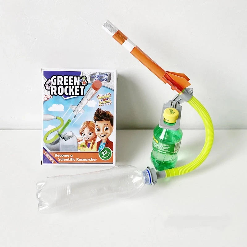 Educational science kit featuring eight planet models, a weather station, and environmental rocket