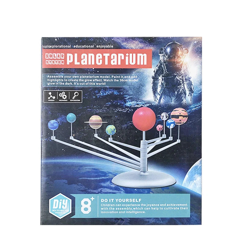 Educational science kit featuring eight planet models, a weather station, and environmental rocket