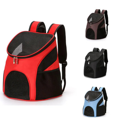 A solid-colour pet backpack carrier for cats or small dogs, shown in one of four colour options.