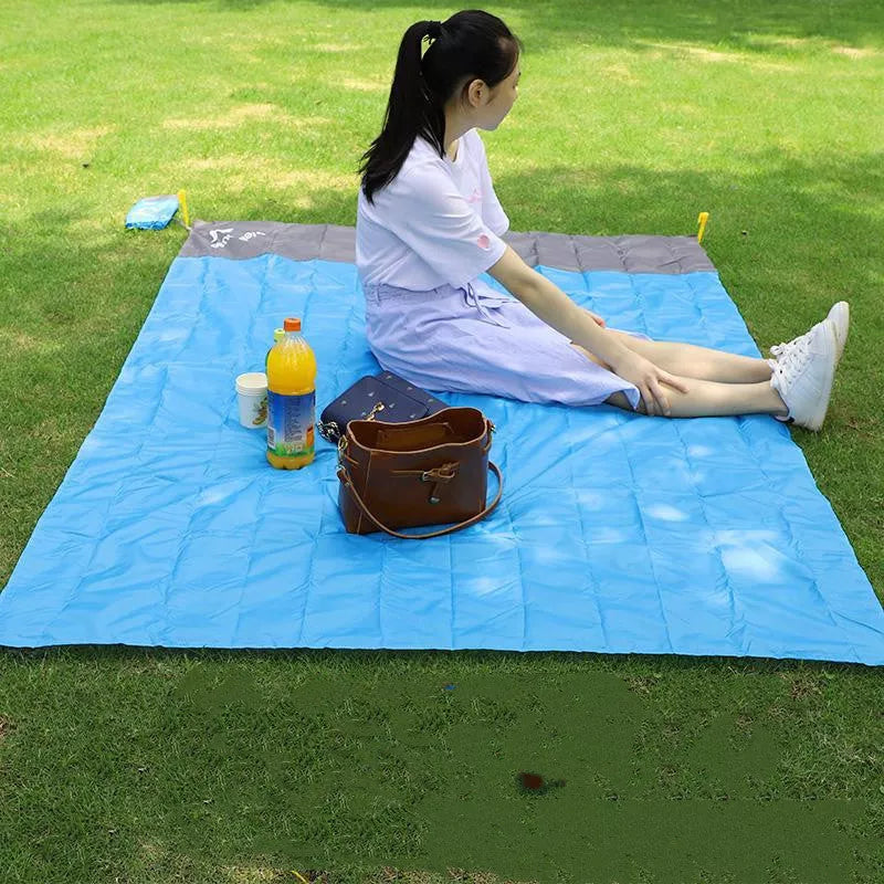 Waterproof camping mat with pegs, blue and gray, 2M by 2.1M