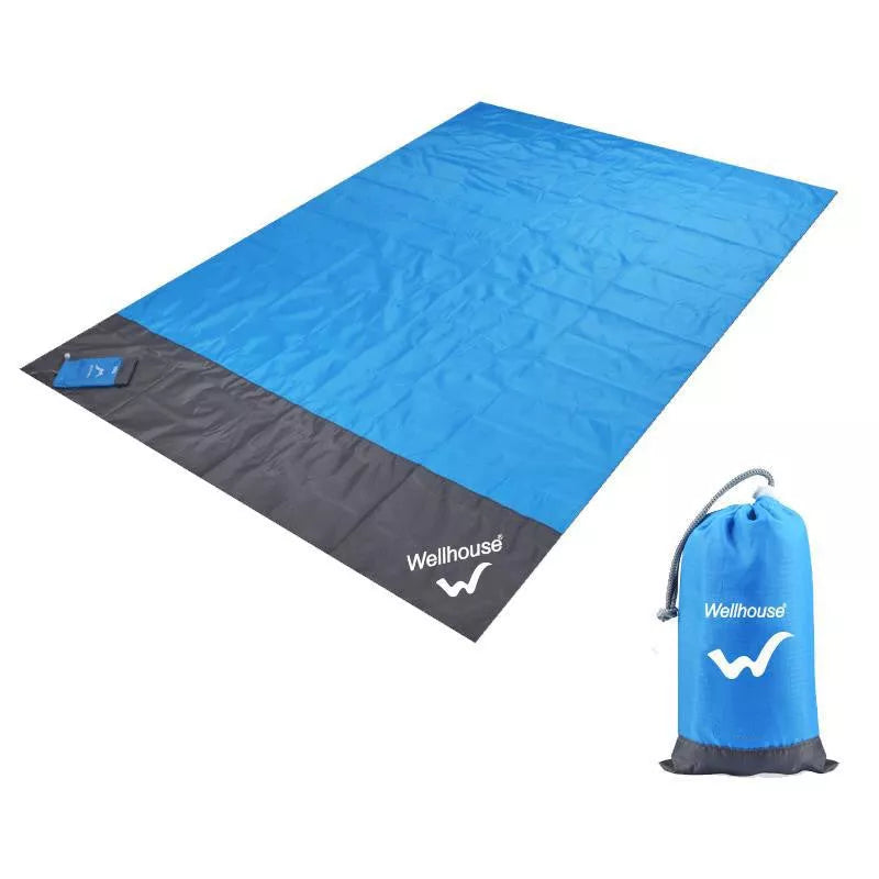 Waterproof camping mat with pegs, blue and gray, 2M by 2.1M