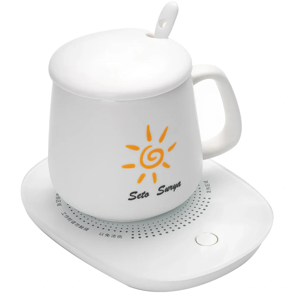 Insulation coaster heating cup with mechanical operation and 16W power rating